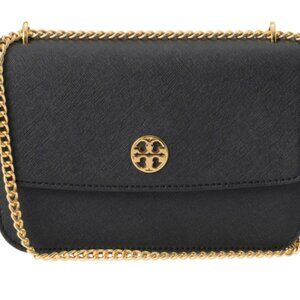 NWT Tory Burch Saffiano Leather Shoulder Bag Crossbody Black Gold 159585
